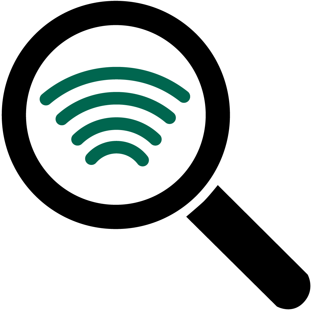 Magnifying glass with wifi icon in center