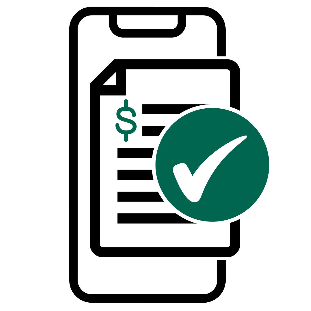 Mobile phone icon with a paper and dollar sign